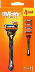 Бритва с 4 сменными картриджами - Gillette Fusion5 Razor For Men, черная
