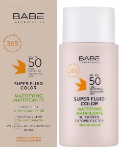 Сонцезахисний BB-флюїд з тонуючим і матуючим ефектом - BABE Laboratorios Super Fluid Color Mattifying Sunscreen SPF50, 50 мл