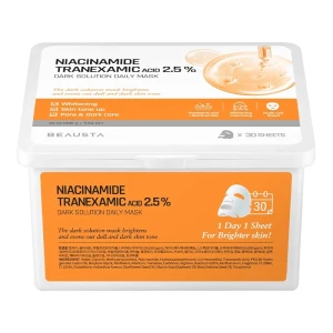 Тканинна маска для обличчя щоденна освітлююча - BEAUSTA Niacinamide Tranexamic Acid 2.5% Dark Solution Daily Mask, 30 шт