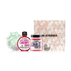 Mr.Scrubber Набор Cherry Bomb (сахарный скраб, 300 г + гель для душа, 300 мл + мочалка)