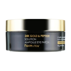 FarmStay Гідрогелеві патчі для шкіри навколо очей 24k Gold & Peptide Solution Ampoule Eye Patch з 24-х каратним золотом та пептидами, 60 шт