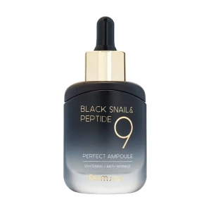 FarmStay Освітлювальна ампульна сироватка для обличчя Black Snail & Peptide 9 Perfect Ampoule з комплексом з 9 пептидів, проти зморшок, 35 мл