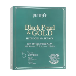PETITFEE & KOELF Гідрогелева маска для обличчя з золотом і чорним перлами Black Pearl & Gold Hydrogel Mask Pack, 5 шт