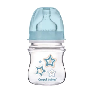 Canpol Babies Пляшечка для годування EasyStart Newborn baby, від 0 місяців, з широким отвором, антиколькова, сині зірки, 120 мл