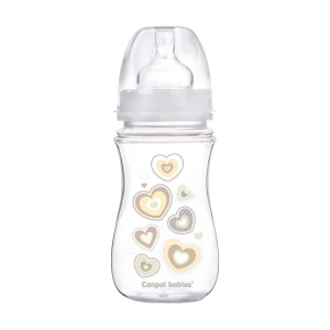 Canpol Babies Пляшечка для годування EasyStart Newborn baby, від 3 місяців, з широким отвором, антиколькова, бежеві серця, 240 мл