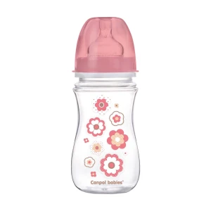 Canpol Babies Пляшечка для годування EasyStart Newborn baby, від 3 місяців, з широким отвором, антиколькова, рожеві квіти, 240 мл