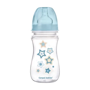 Canpol Babies Пляшечка для годування EasyStart Newborn baby, від 3 місяців, з широким отвором, антиколькова, сині зірки, 240 мл