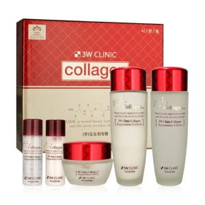 3W Clinic Набір Collagen Skin Care 3 Items Set (тонер для обличчя, 150 мл + емульсія, 150 мл + крем для обличчя, 60 мл + тонік, 30 мл + емульсія, 30 мл)