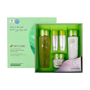 3W Clinic Набір для обличчя Aloe Full Water Activating Skin 3 Kit Set з алое (тонер, 150 мл та 30 мл + емульсія 150 мл та 30 мл + крем, 50 мл)