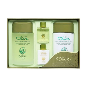 3W Clinic Набір для догляду за чоловічою шкірою Olive For Man Fresh 2 Items Set Олива (тонер, 150 мл + емульсія, 150 мл + тонер, 30 мл + емульсія, 30 мл)