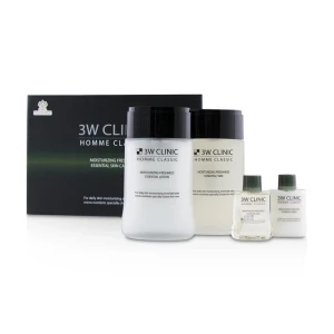 3W Clinic Набор для ухода за мужской кожей Homme Classic Moisturizing Freshness Essentia Skin Care Set (лосьон, 150 мл + эмульсия, 150 мл + 2 миниатюры, 60 мл)