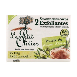 Le Petit Olivier Відлущувальне мило для тіла з пудрою оливкової кісточки, 2*100 г