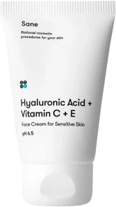 Крем для чувствительной кожи лица с гиалуроновой кислотой + витамин С + Е - Sane Face Cream For Sensitive Skin, 40 мл