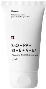 Маска для лица очищающая и отбеливающая с оксидом цинка + витамины РР В1 Е А В7 - Sane Cleansing And Whitening Mask, 75 мл
