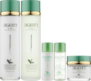 Набор для ухода за лицом Зеленый Чай - Jigott Well-being Green Tea Skin Care 3 SET, 5 предметов