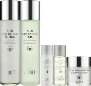 Набір зволожуючої косметики для обличчя з алое - Jigott Aloe Aqua Balance Skin Care 3 Set, 5 продуктів