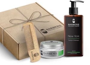 Подарочный набор для мужчин - Barbers True Men's Set, шампунь + бальзам после бритья + гребешок для бороды и усов