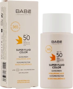 Сонцезахисний супер флюїд ВВ з тонуючим ефектом SPF 50 для всіх типів шкіри - BABE Laboratorios Super Fluid Color SPF50, 50 мл