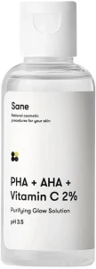 Тоник для лица с AHA + PHA + витамин С - Sane Face Toner Purifying Glow Solution, 50 мл