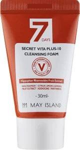 Вітамінна очищаюча пінка для вмивання - May Island May Island 7 Days Secret Vita Plus-10 Cleansing Foam, міні, 30 мл