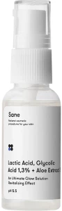 Сыворотка для лица с молочной и гликолевой кислотой + экстракт алоэ - Sane Lactic Acid, Glicolic Acid 1,3% + Aloe Extract 3% Face Serum, 30 мл