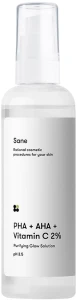 Тоник для лица с AHA + PHA + витамин С - Sane Face Toner Purifying Glow Solution, 100 мл