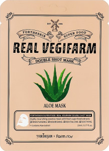 Питательная успокаивающая маска для лица с экстрактом алоэ - Fortheskin Super Food Real Vegifarm Double Shot Mask Aloe, 23 мл, 1 шт