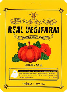 Поживна протинабрякова маска для обличчя з екстрактом гарбуза - Fortheskin Super Food Real Vegifarm Double Shot Mask Pumpkin, 23 мл, 1 шт