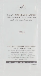 Безсульфатний натуральний шампунь для сухої чутливої шкіри голови схильної до лупи - La'dor Triplex Natural Shampoo, 10 мл