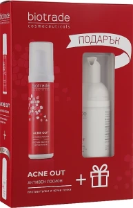 Набор для жирной и проблемной кожи и кожи против акне активный лосьон + очищающая пенка в подарок - Biotrade Acne Out, 2 продукта