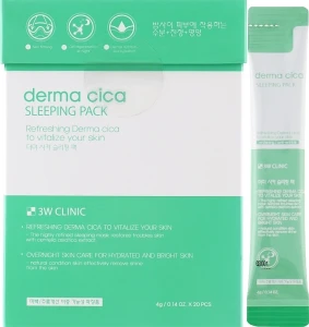 Восстанавливающая ночная маска для лица с центелой - 3W Clinic Derma Cica Sleeping Pack, 4 мл, 20 шт