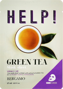 Тканинна маска для обличчя з екстрактом зеленого чаю - Bergamo HELP! Green tea Mask Sheet, 25 мл, 1 шт