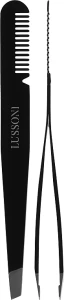 Косий пінцет з гребенем для брів - Slant Tweezers With Comb - Lussoni Slant Tweezers With Comb, 1 шт