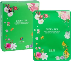 Тканевая маска для лица с зеленым чаем - Eyenlip Green Tea Oil Moisture Essence Mask, 25 мл, 10 шт