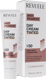 Денний сонцезахисний тонуючий крем для обличчя з SPF 50 - Revuele Anti Pigment Day Cream Tinted, 50 мл