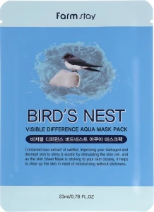 Тканевая маска для обличчя с экстрактом ласточкиного гнезда - FarmStay Visible Difference Birds Nest Aqua Mask Pack, 23 мл, 1 шт