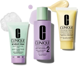 Набор для лица, для сухой и комбинированной кожи - Clinique Clinique 3-Step Skin Care Kit, мыло 30 мл + лосьон 60 мл + лосьон 30 мл