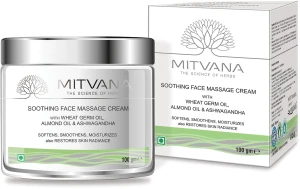 Заспокійливий масажний крем для обличчя - Mitvana Soothing Face Massage Cream with Wheat, Almond & Ashwagandha, 100 мл