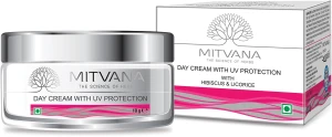 Крем для обличчя денний з УФ захистом - Mitvana Day Cream With UV Protection with Hibiscus & Licorice, 10 мл