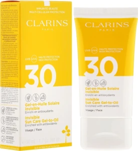 Солнцезащитный гель для лица - Clarins Gel-en-Huile Solaire Invisible Visage SPF 30, 50 мл