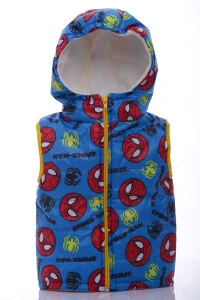 BABYKROHA Жилетка для мальчика на флисе Babykroha с капюшоном Spider Man бирюзовая, 92