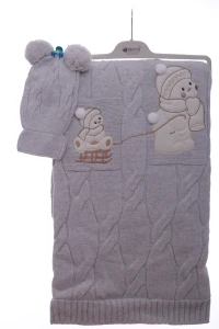 Recos Baby Плед вязаный с шапкой Снеговик 100*90 см светло-серый