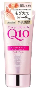 KOSE Отбеливающий и увлажняющий крем для рук CoenRich Q10 Whitening Medicated Hand Cream Fresh Peach