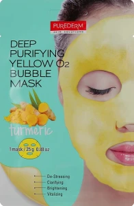 Purederm Кислородная маска для глубокого очищения лица "Куркума" Deep Purifying Yellow O2 Bubble Mask