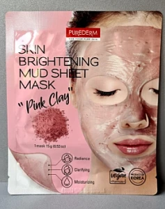 Purederm Грязьова освітлювальна маска з рожевою глиною "Pink Clay" Brightening Mud Sheet Mask