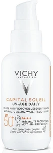 Vichy Солнцезащитный невесомый флюид против признаков фотостарения кожи лица с универсальным тонирующим пигментом, SPF 50+ Capital Soleil UV-Age Daily