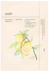 Ondo Beauty 36.5 Очищающая тканевая маска Charcoal & Yuja Bubble Mask