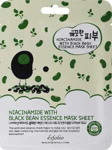 Esfolio Тканевая маска для лица с ниацинамидом и черной фасолью Pure Skin Niacinamide With Black Bean Essence Mask Sheet