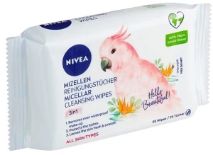 Nivea Биоразлагаемые мицеллярные салфетки для снятия макияжа Biodegradable Micellar Cleansing Wipes 3 In 1 Hello Beautiful