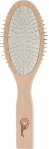 Gorgol Расческа для волос на резиновой подушке с металлическими зубчиками, 11 рядов, овальная, прямая, светлая
